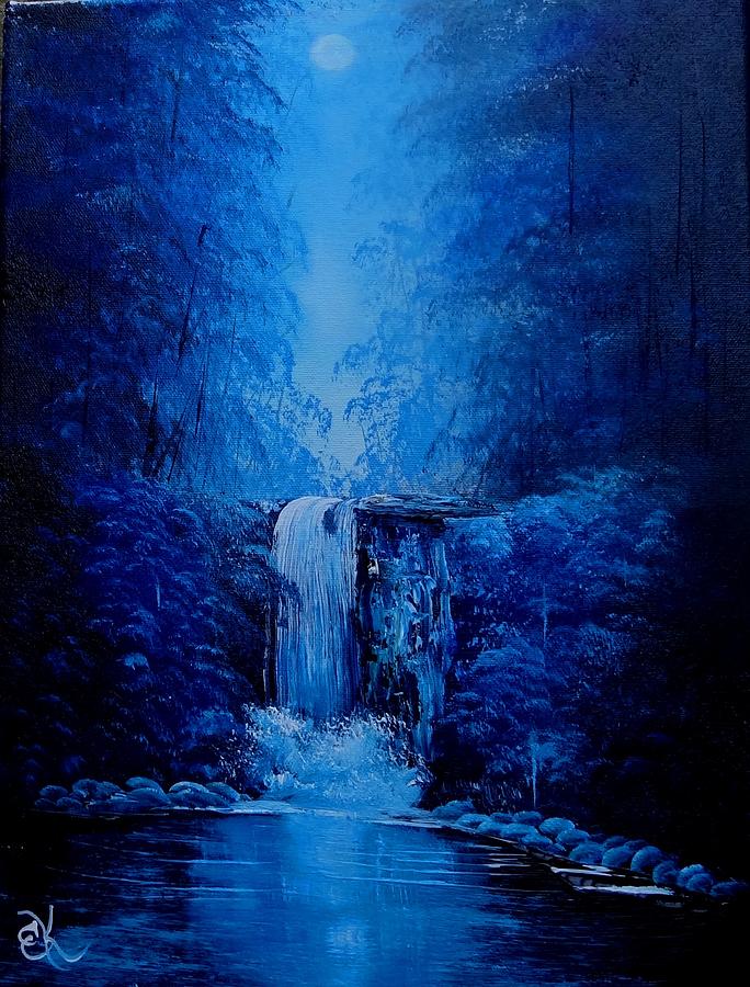 Landscape Painting - MoonLight Waterfall by Fineartist Ellen
