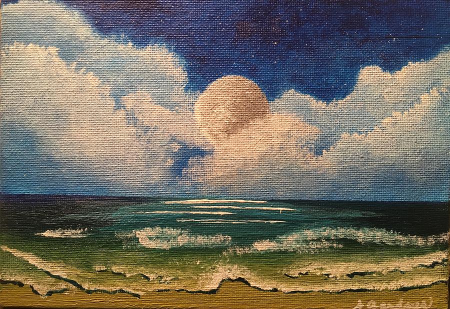 Moonlit Beach Painting by Queen Gardner