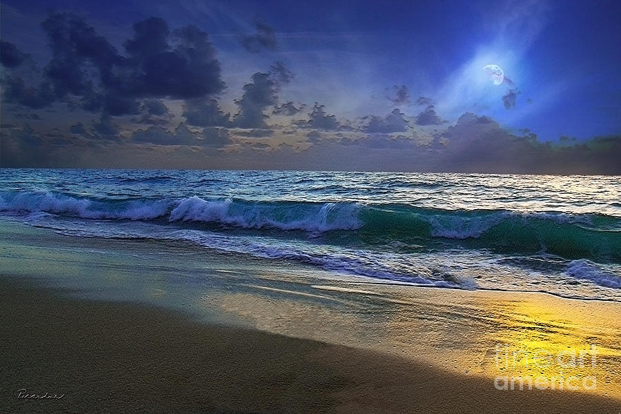 Moonlit Beach Seascape Treasure Coast Florida C4 Photograph by Ricardos Creations