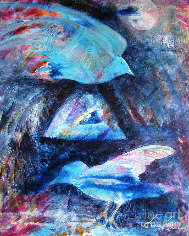 Moonlit Birds Painting by Denise Hoag