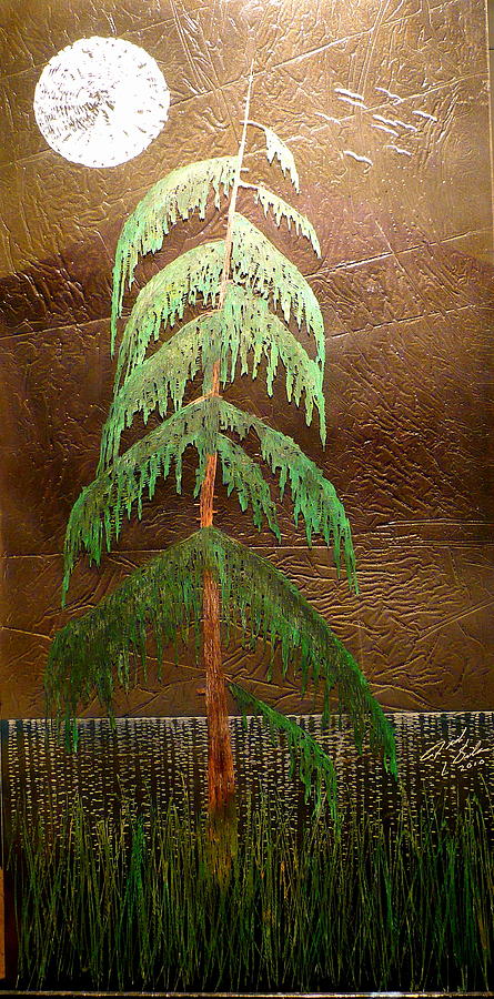 Moonlight Painting - Moonlit Cedar by Rick Silas Moonlight Painting - Moonlit Cedar by Rick Silas