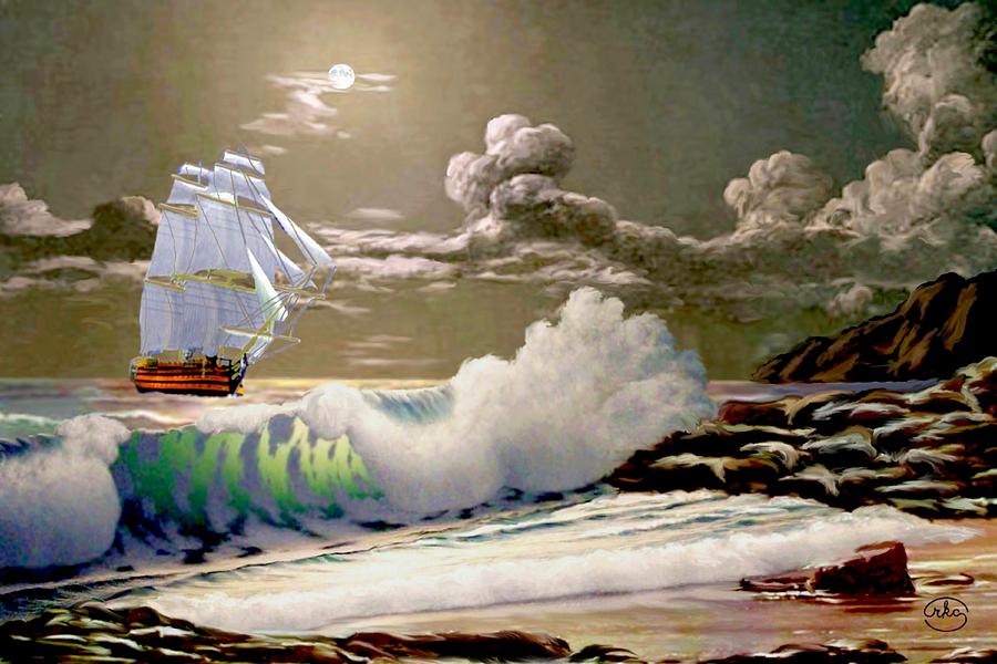 Moonlit Clipper Painting by Ron Chambers