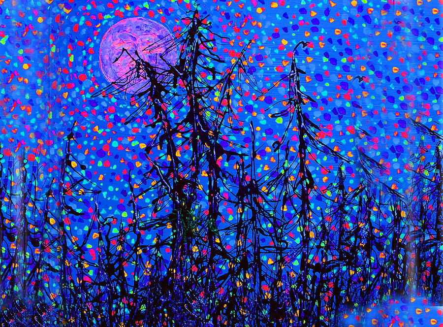 Moonlit Forest Painting by Michael A Klein