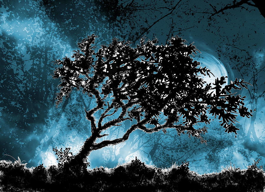 Moonlit Forest Mystery Digital Art by Abstract Angel Artist Stephen K