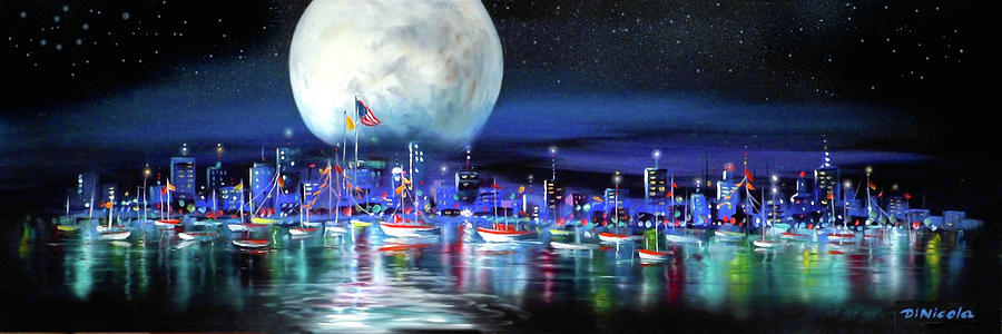 Moonlit Harbor Painting by Anthony DiNicola