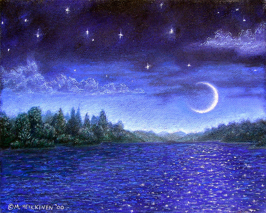 Moonlit Lake Pastel by Michael Heikkinen