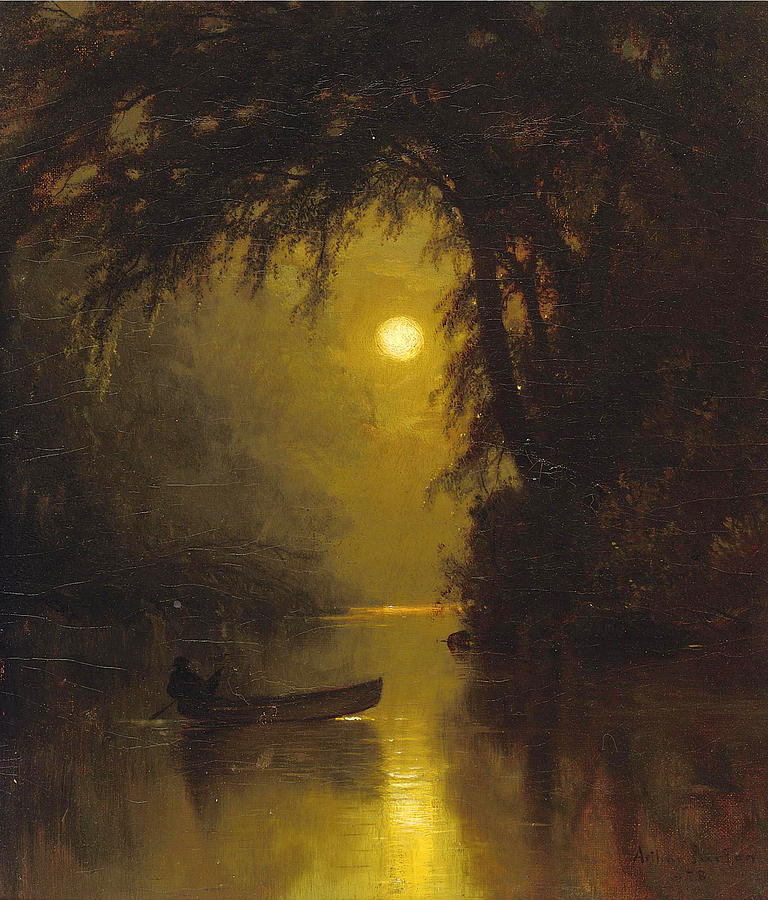 Moonlit landscape Painting by Arthur Parton