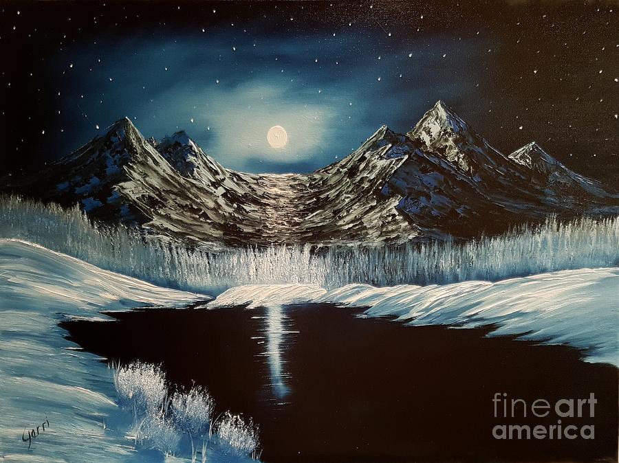 Moonlit Mountain - Acrylics on 8x10” Canvas