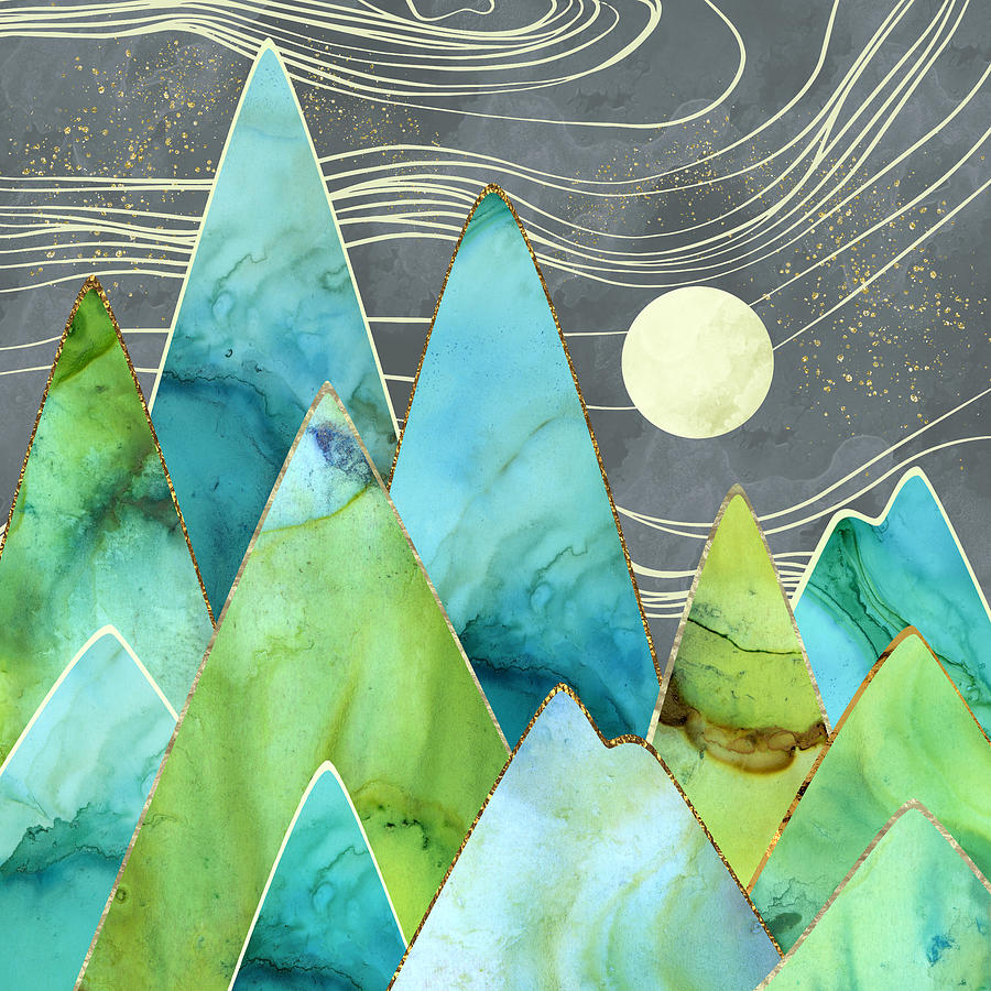 Moonlit Mountains Digital Art by Spacefrog Designs Pixels