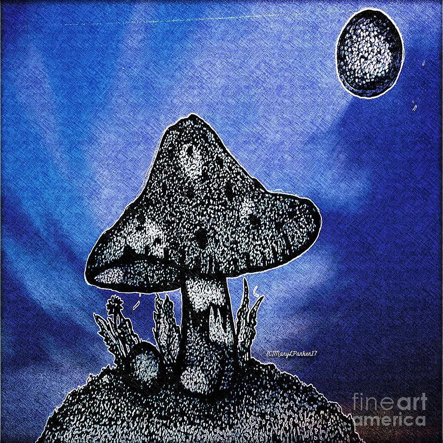 Moonlit Mushroom copyrightMaryLParker17  Mixed Media by MaryLee Parker