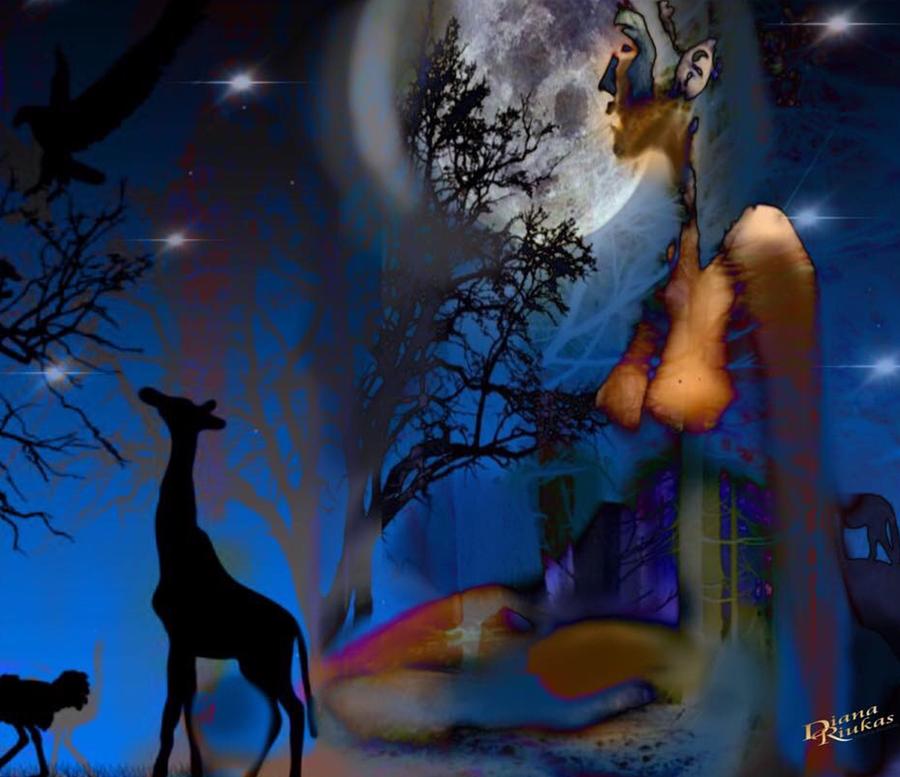 Moonlit Nude with Giraffe by Diana Riukas Moonlit Nude with Giraffe by Diana Riukas