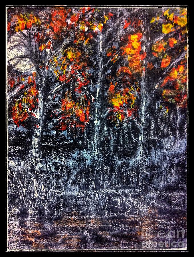 Moonlit October Woods Painting by Joan-Violet Stretch