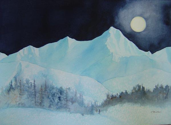 Mountain Painting - Moonlit Peak by Teresa Boston