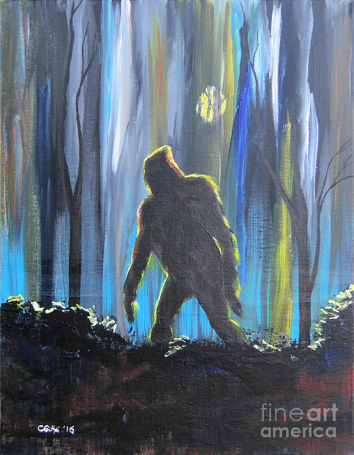 Ape Painting - Moonlit Sasquatch by Charles A Guthrie