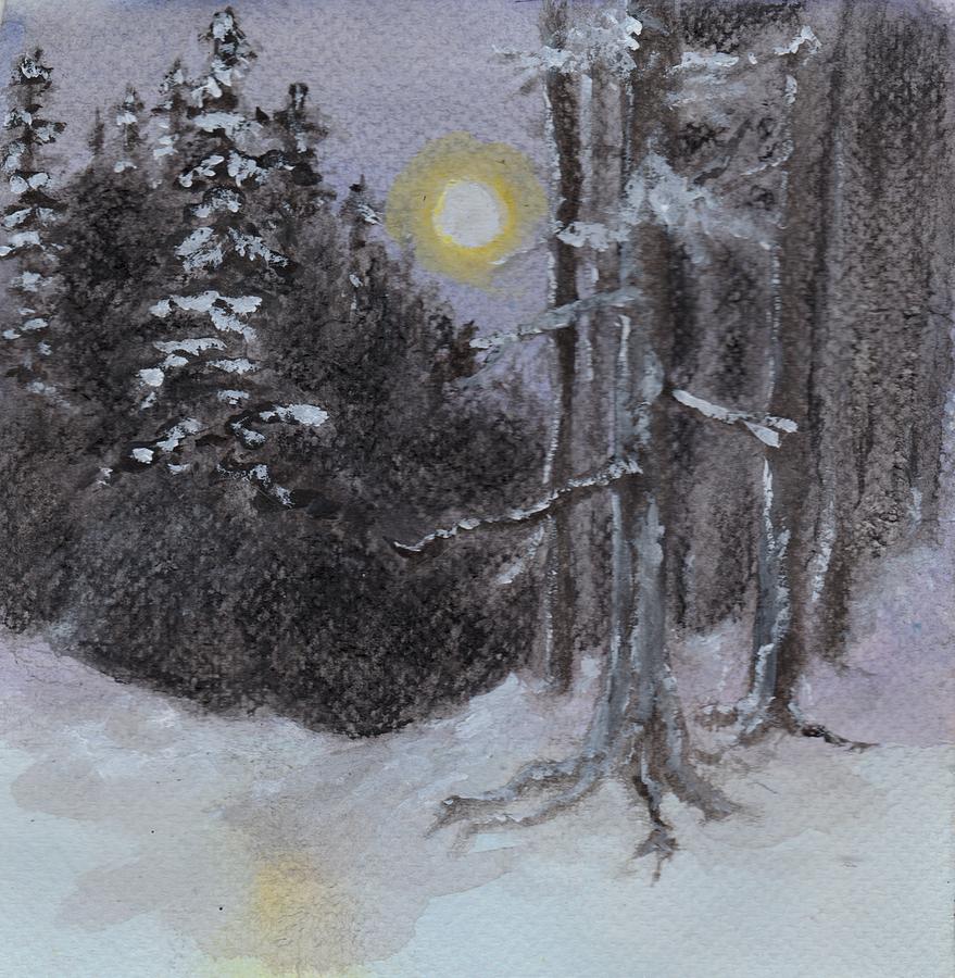 Moonlit Snowy Woods Painting by Jennie Hallbrown - Fine Art America