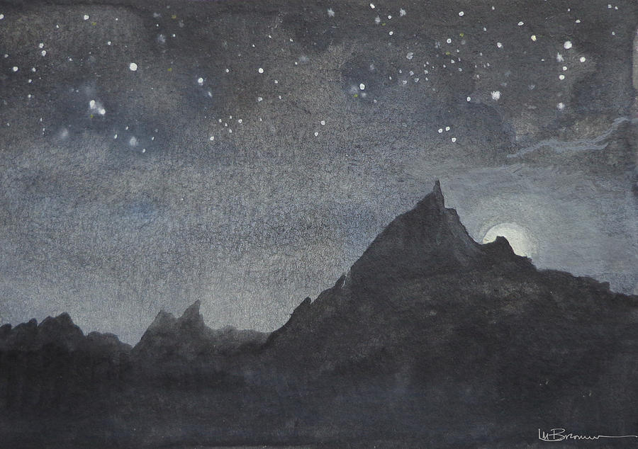 Mountain Painting - Moonlit Tor by Leslie M Browning
