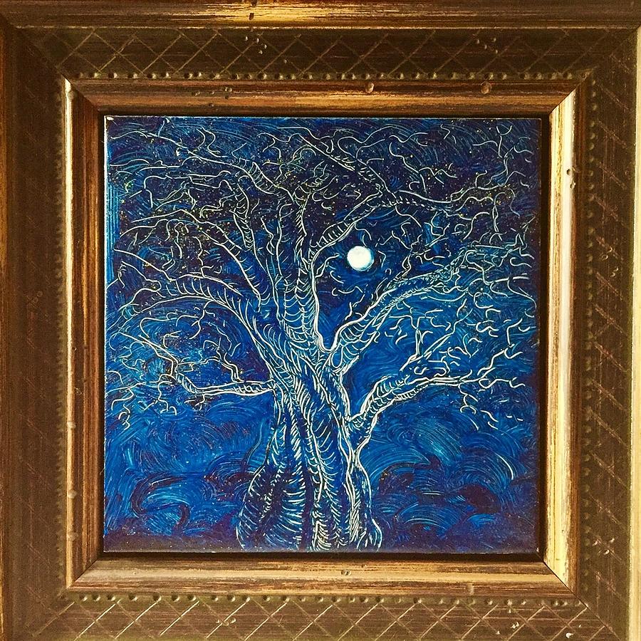 Etching Painting - Moonlit tree by Karen Doyle Etching Painting - Moonlit tree by Karen Doyle