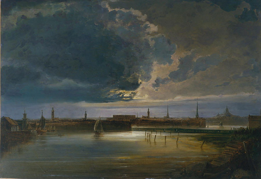Moonlit View of Stockholm Painting by Peder Balke