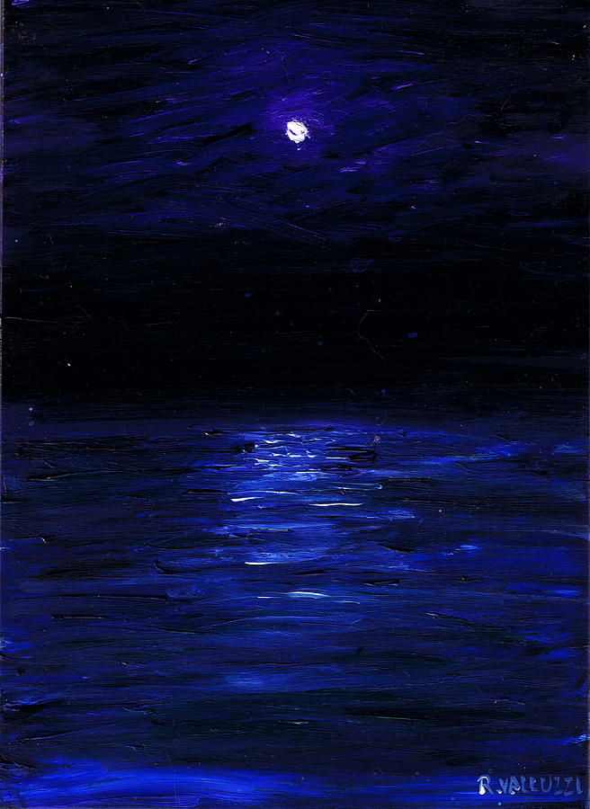 Moonlit water mini oil painting on masonite Painting by Regina Valluzzi