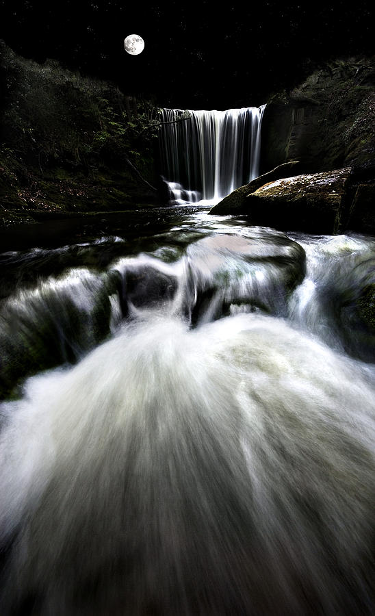 Fall Photograph - Moonlit Waterfall by Meirion Matthias