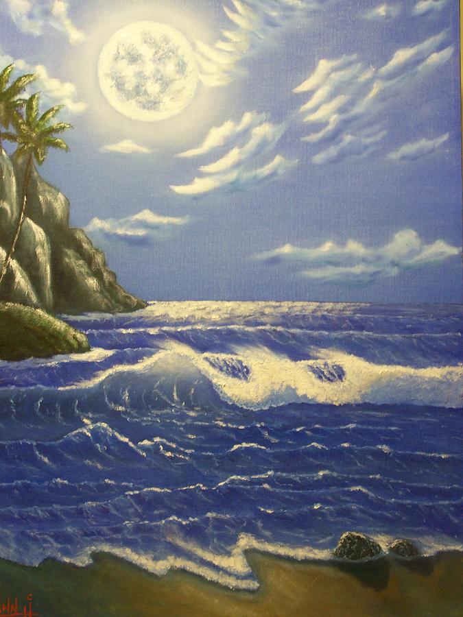 Moonlit Wave Painting by Charles Vaughn