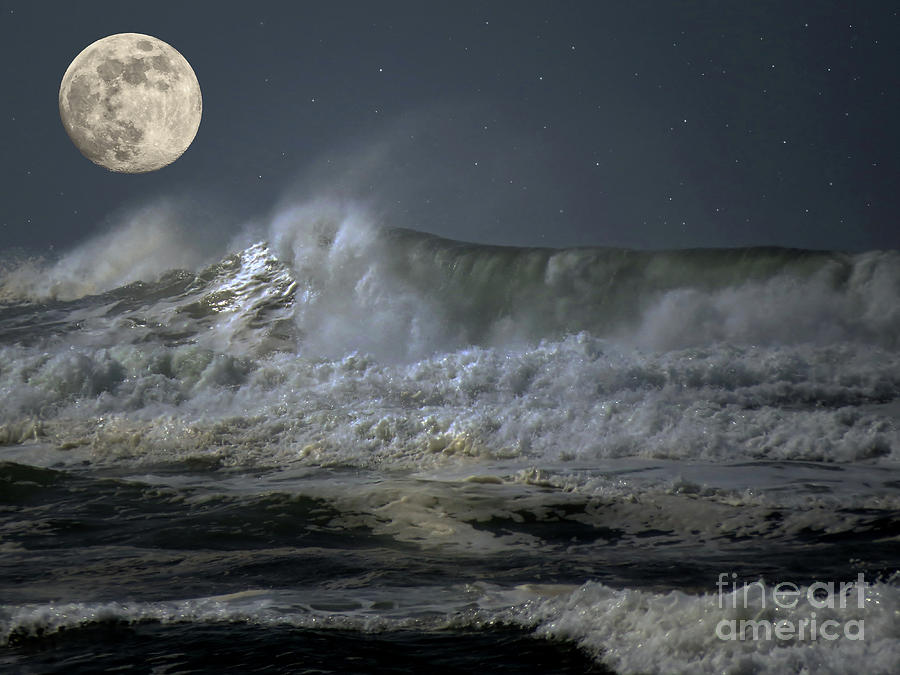 Moonlit waves Photograph by Kim Mobley