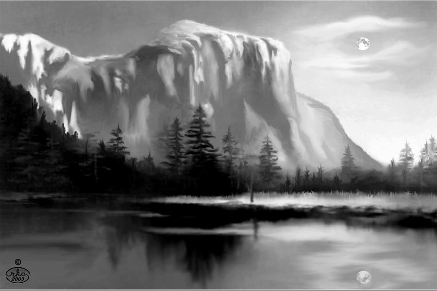 Moonlit Yosemite Lake Painting by Ron Chambers