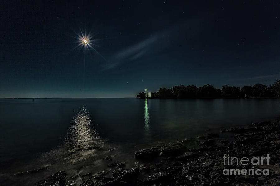 Moonllight over Pointe Traverse Photograph by Roger Monahan