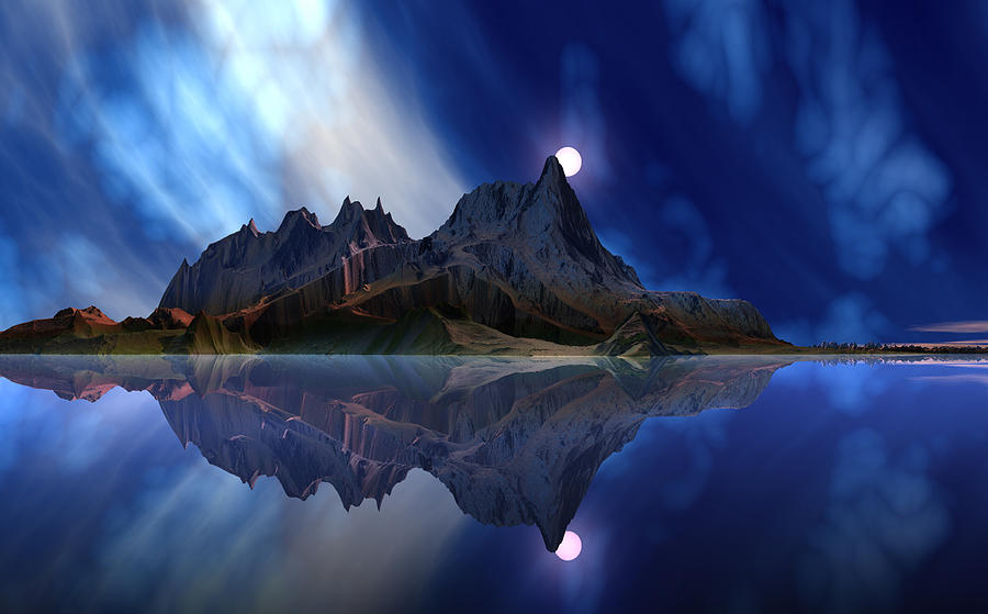 Moonrise Accension Island. Digital Art by David Jackson