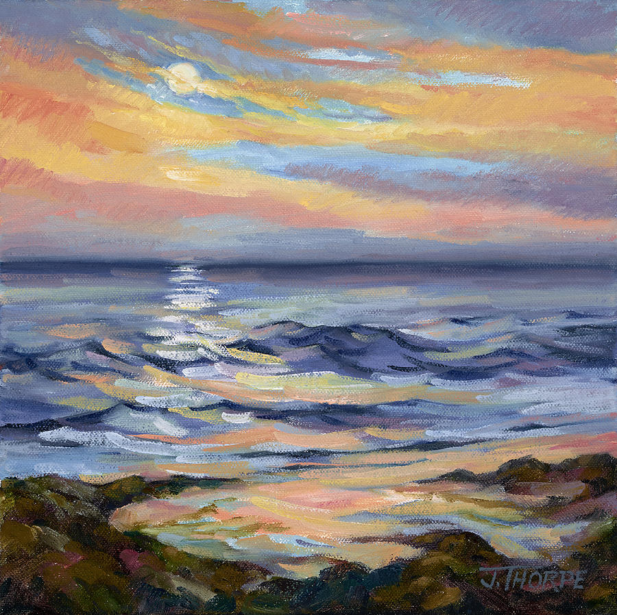 Moonrise At Cabrillo Beach Painting by Jane Thorpe