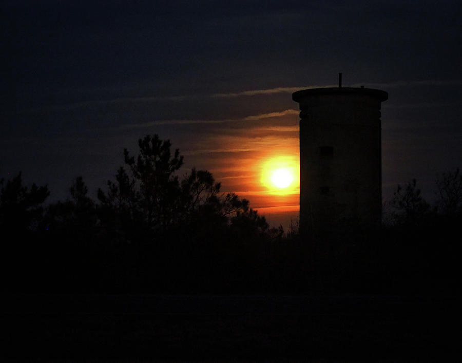 Moonrise at Fire Control Tower 1 at Fenwick Island Photograph by Bill Swartwout