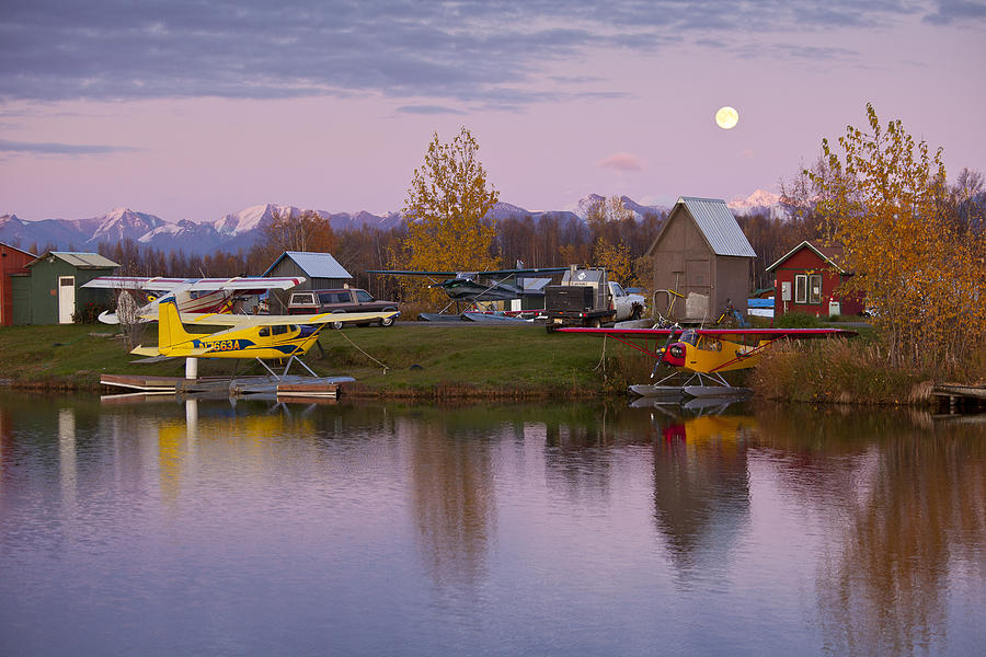 Anchorage Photograph - Moonrise at Lake Hood by Tim Grams