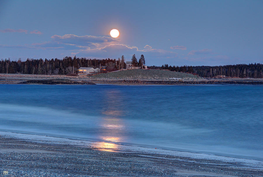 Moonrise at Roque Bluffs Photograph by John Meader