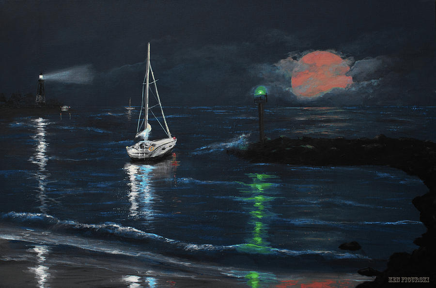 Moonrise Bay 2 Painting by Ken Figurski