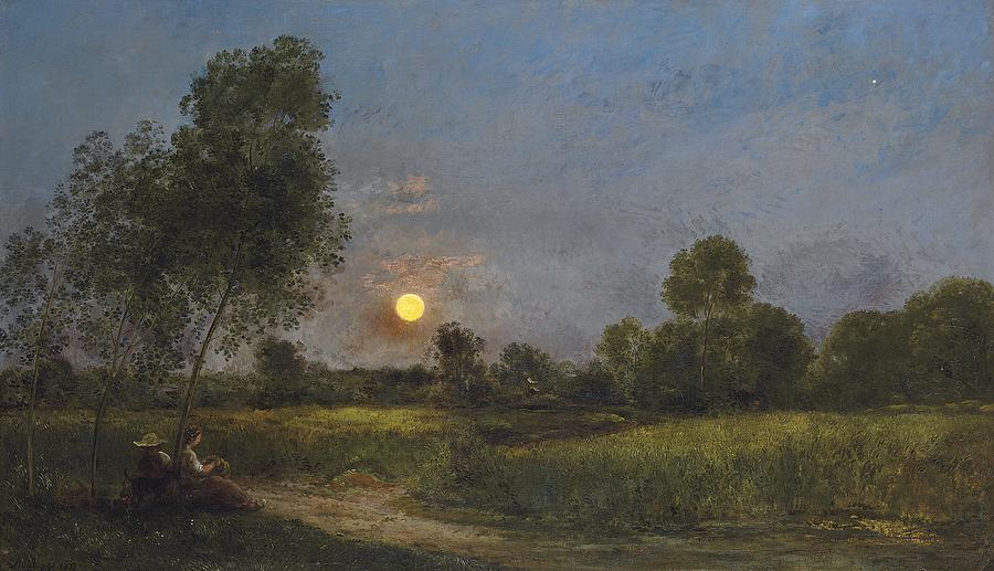 Landscape Painting - Moonrise by Charles Francois Daubigny