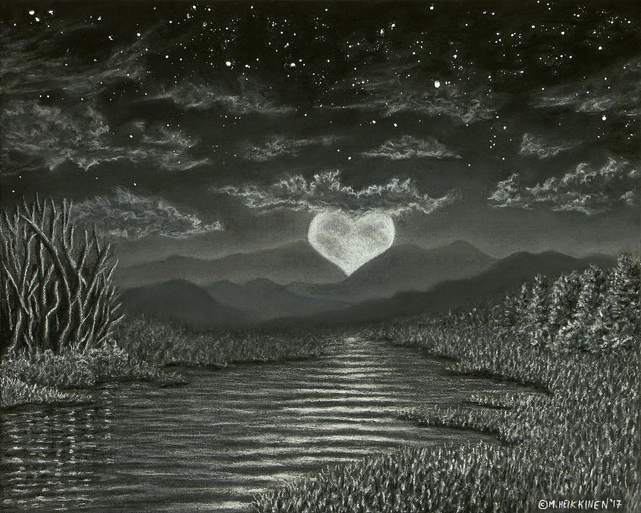 Moonrise Heart 01 Pastel by Michael Heikkinen