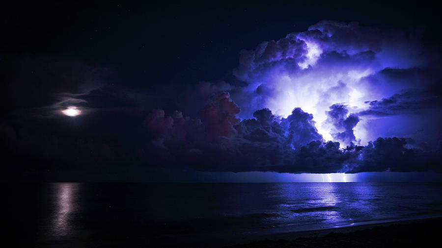 Moonrise Lightning Delray Beach Florida Photograph by Lawrence S Richardson Jr
