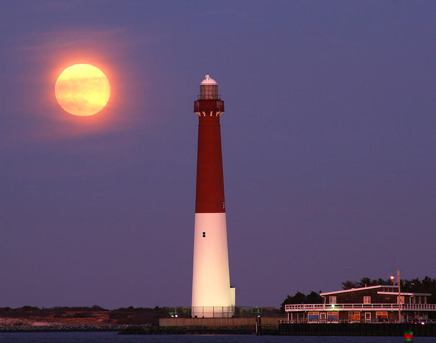 Lighthouse Photograph - Moonrise Over Barnegat Lighthouse by Kelly S Andrews