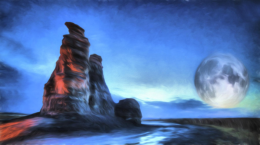 Fantasy Digital Art - Moonrise Over Castle Rock by JC Findley