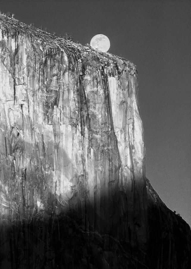 M-M6506-E-BW-Moonrise over El Capitan at Sunset  Photograph by Ed  Cooper Photography