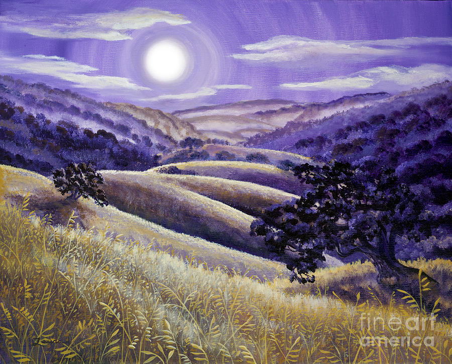 Moonrise over Monte Bello Painting by Laura Iverson