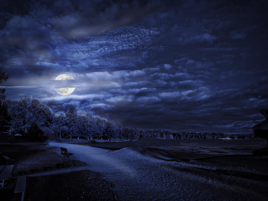 Moonrise over Pymatuning Lake Photograph by Linda Unger