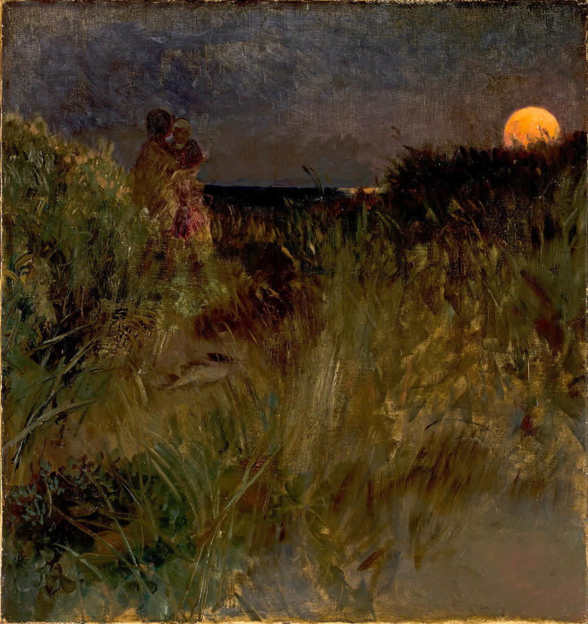 Famous Paintings Painting - Moonrise over the dunes by Eilif Peterssen