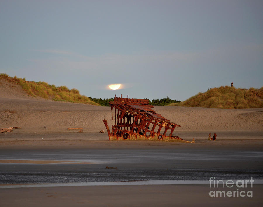 Moonrise over the Peter Iredale Photograph by Denise Bruchman