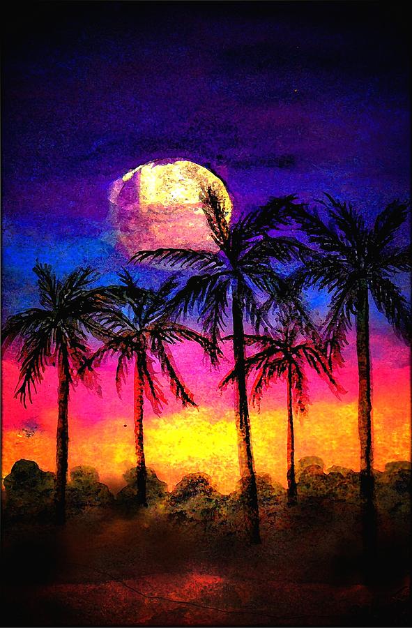 Tree Painting - Moonrise Over the Tropics by Dina Sierra