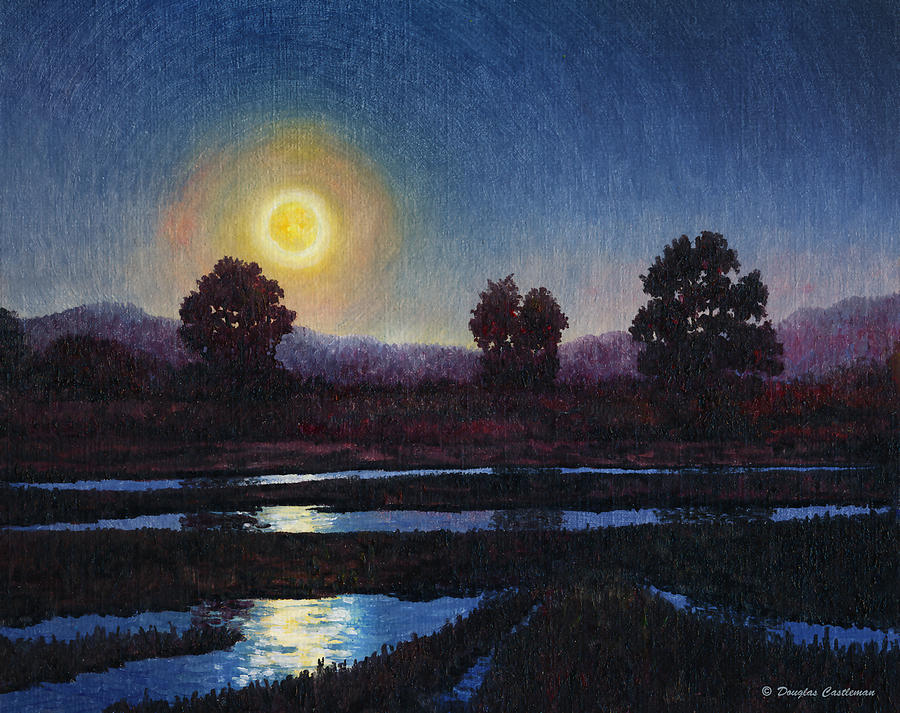 Moonrise Over Wet Field Painting by Douglas Castleman