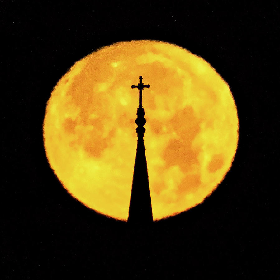 Maine Photograph - Moonset and Steeple by Jack Milton