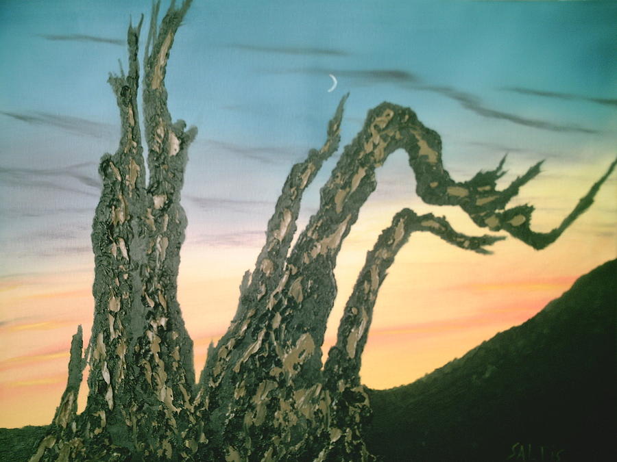 Moonset-Bristlecone Pine Painting by Jim Saltis