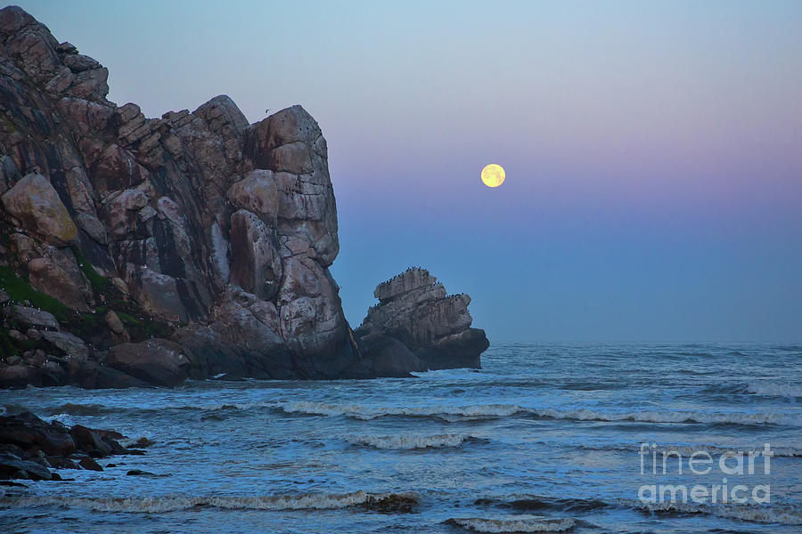 Moonset By The Rock Photograph by Mimi Ditchie