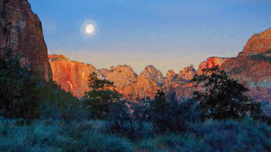 Moonset in Zion Digital Art by Rick Wicker